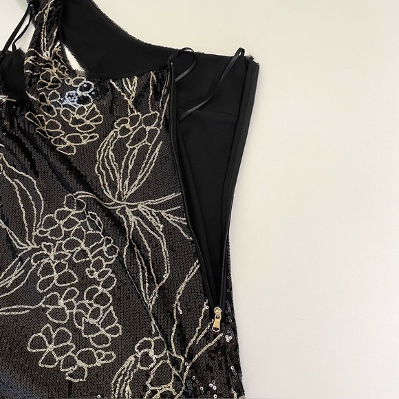 Patrizia Pepe Sequin One Shoulder Cutout Mini Sheath Dress Black Gold IT 42 US 6 - Picture 11 of 15